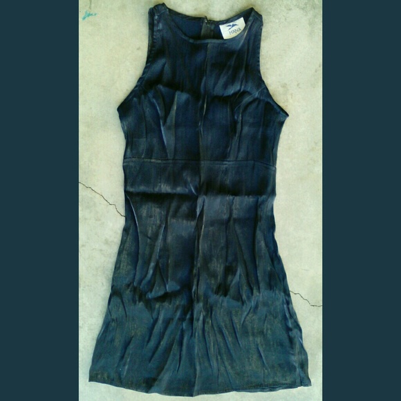 ~Metallic Navy Blue Sleeveless Jewel Pencil Dress Vintage Hana Shimmer Sundress - Picture 2 of 7
